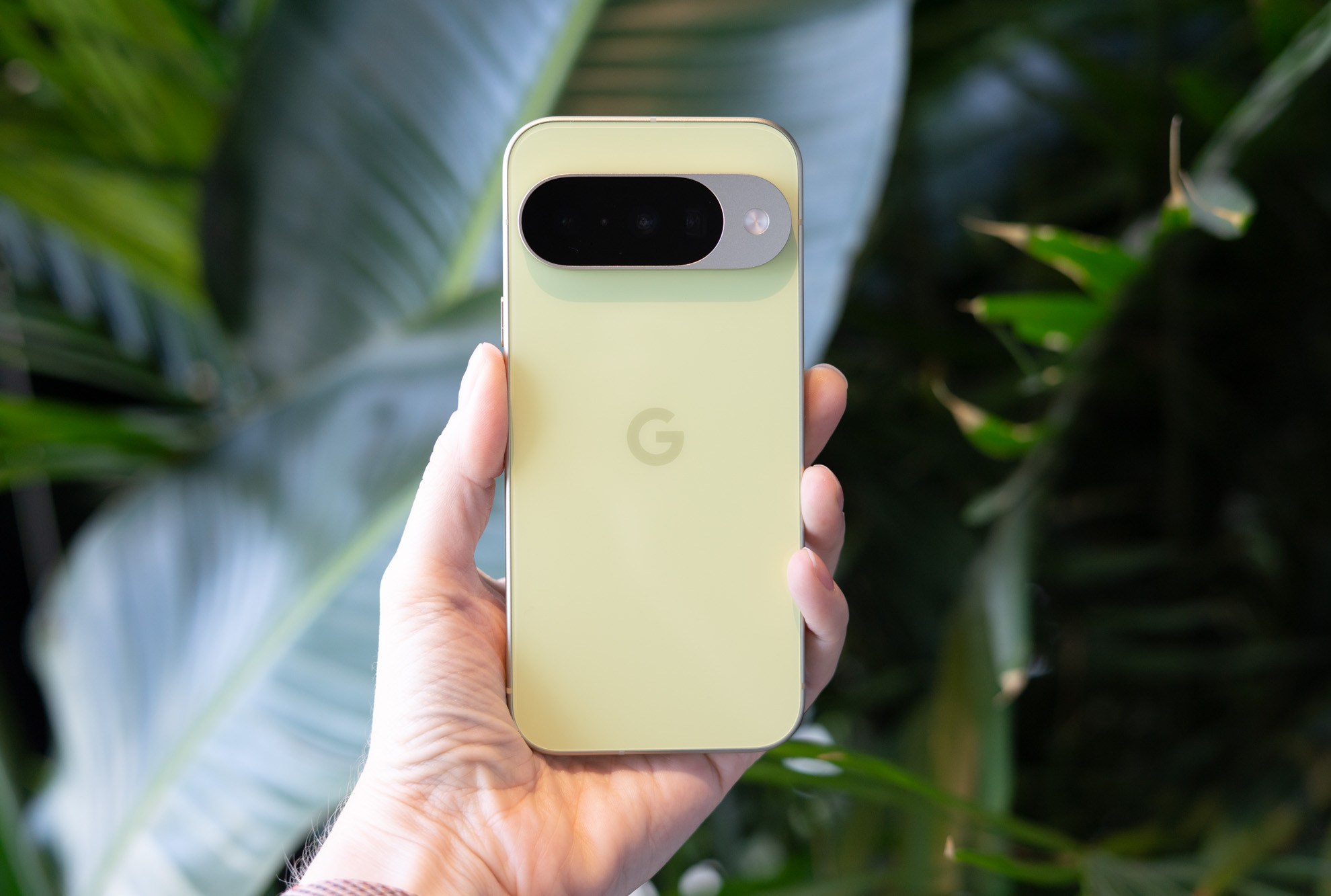 Google Pixel 10 frente a las hojas verdes