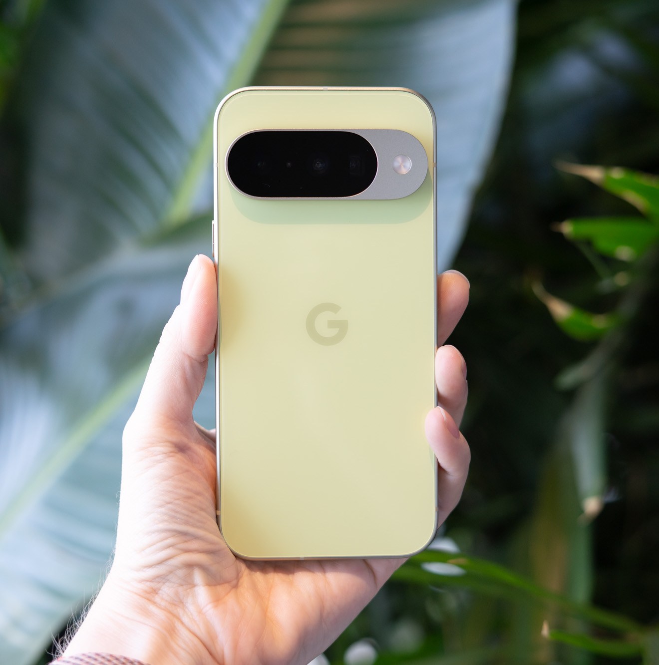 Google Pixel 10 frente a las hojas verdes