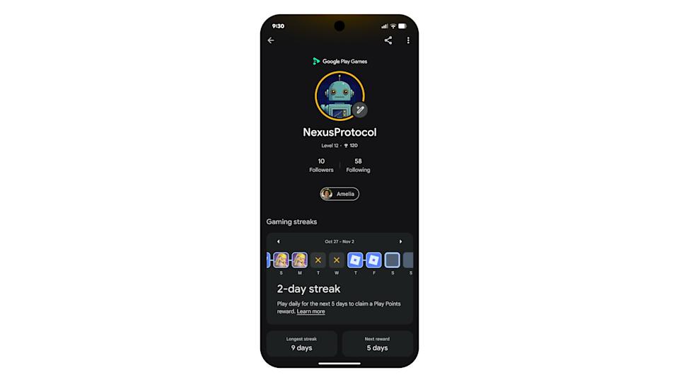 Las actualizaciones son una página de perfil de muestra de Google Play.