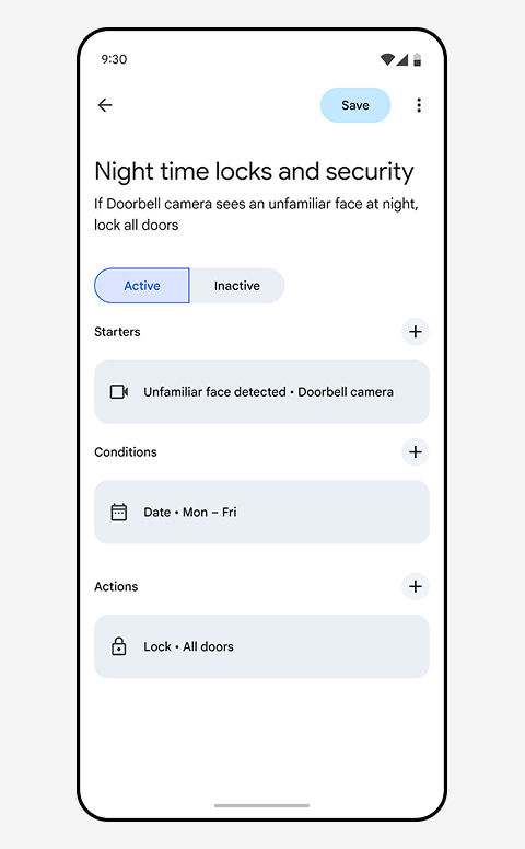 Editor de automatización de Google Home