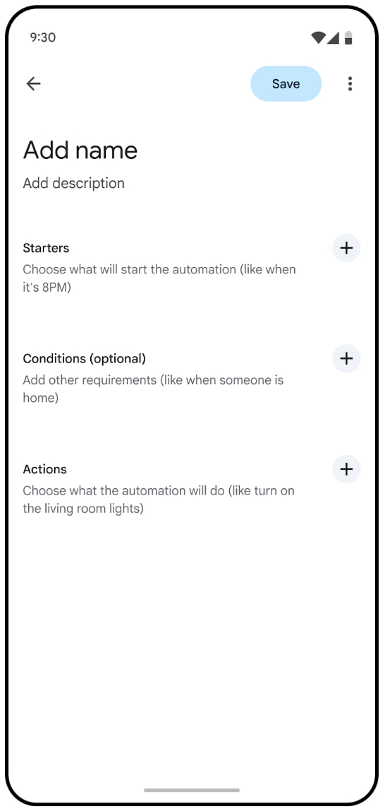Editor de automatización de Google Home
