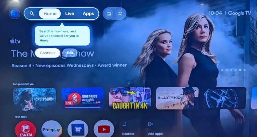 Google TV está revisando un diseño rojo que cambia su barra de navegación con búsqueda y cambio
