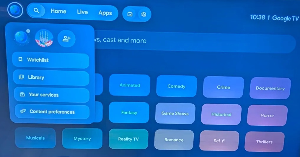 Google TV trae listas y opciones de biblioteca, se informa que el icono de perfil está examinando un nuevo diseño en el menú.