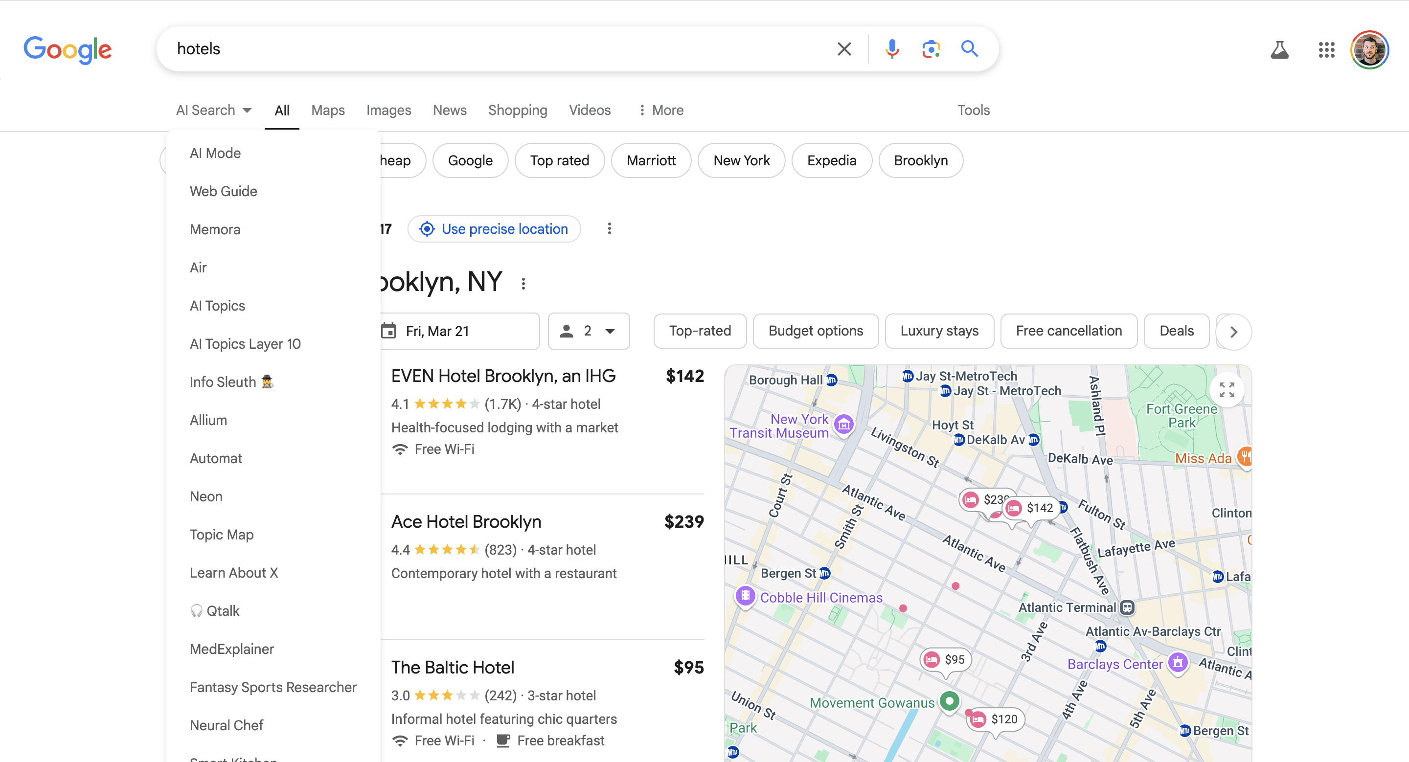 Modos de búsqueda de Google AI presentado desplegable