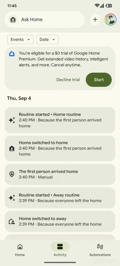 La pestaña de actividades de Google Home es el próximo-AA