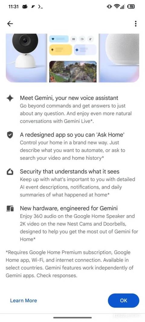 Algunas características nuevas de una captura de pantalla en la aplicación filtrada de Google Home en la aplicación filtrada de Google Home son detalles detallados 