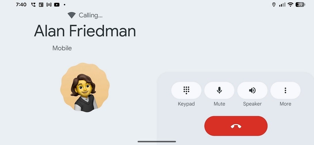 En una llamada en modo paisajista. | Crédito de Fig - Phonenerna: la aplicación del teléfono de Google contiene algunos usuarios de píxeles en la aplicación del teléfono