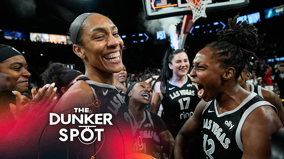 Las Vegas Esses celebra a Wilson después de la final de la WNBA. (Photo AP/John Lochers)