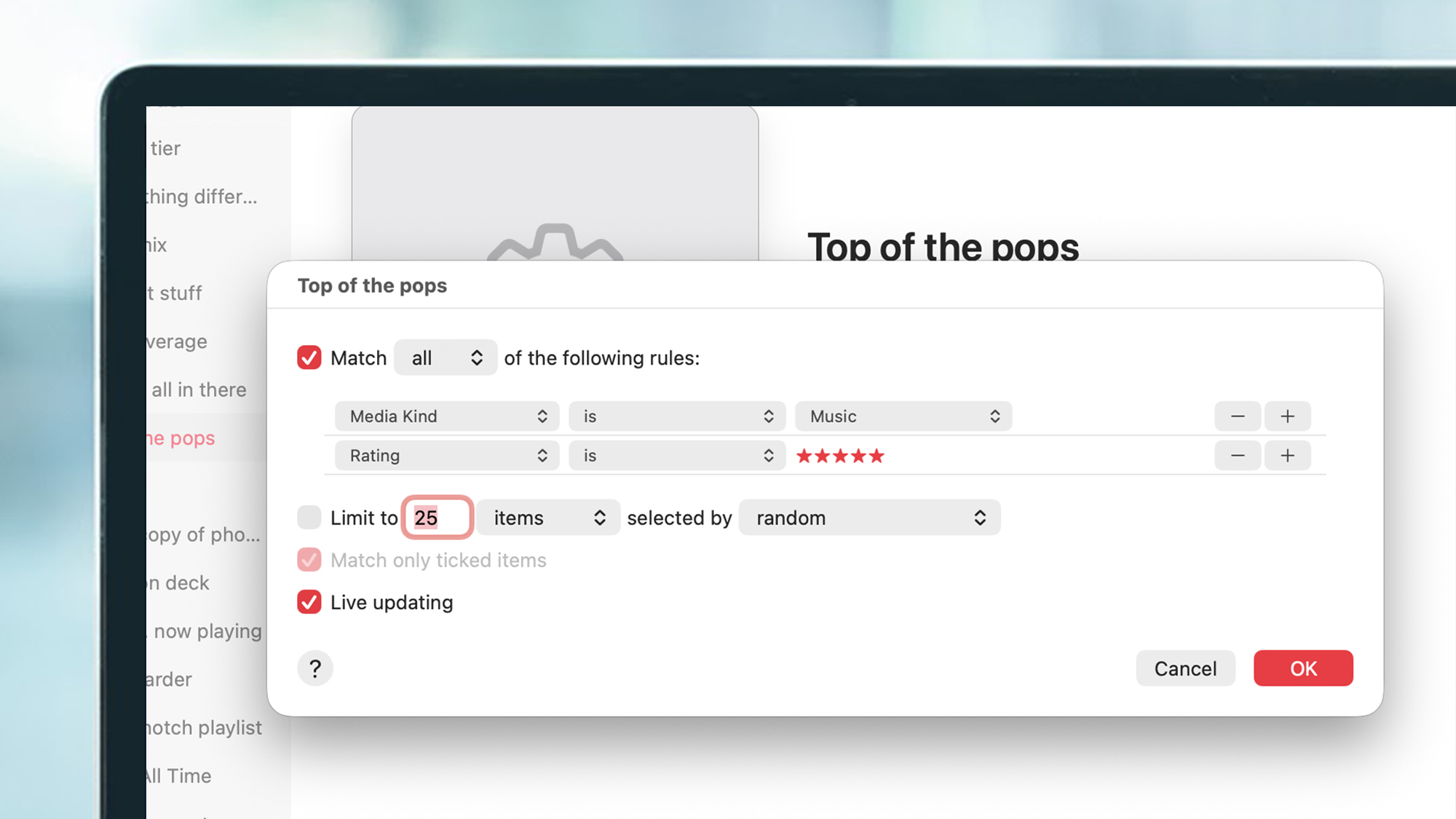 La pantalla de una computadora portátil que crea una lista de reproducción de Apple Music