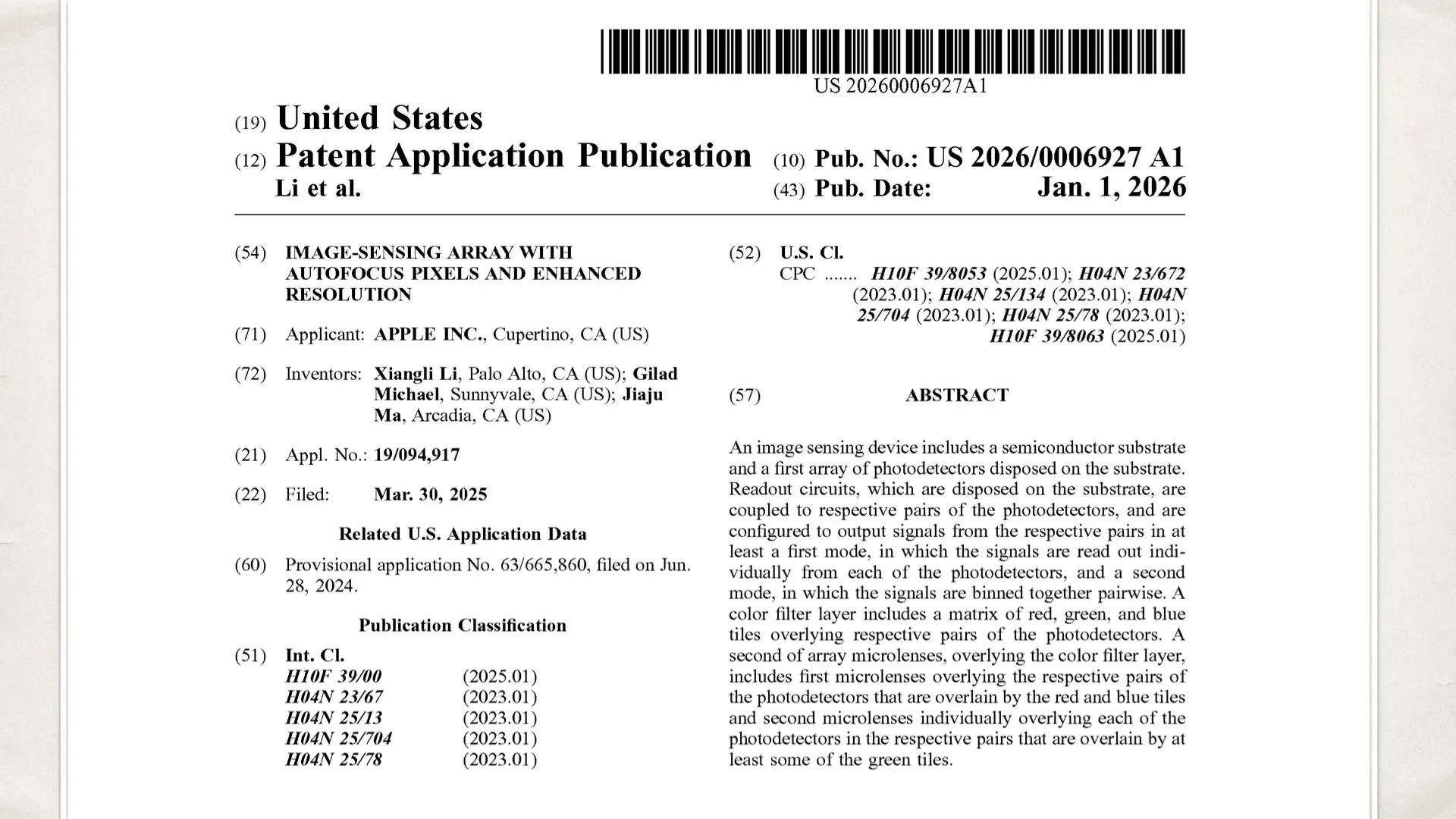 Patente de Apple: matriz de detección de imágenes con píxeles de enfoque automático y resolución mejorada