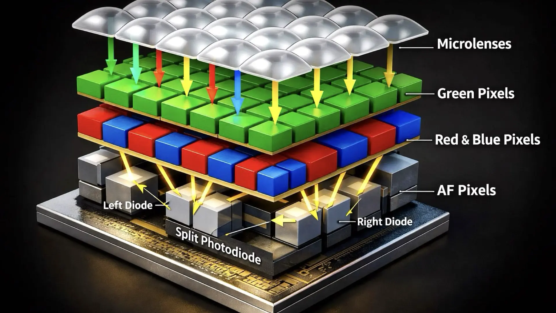 Patente de Apple: matriz de detección de imágenes con píxeles de enfoque automático y resolución mejorada. Una imagen renderizada