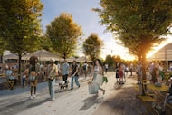 Una representación del mercado al aire libre en el complejo de parques comunitarios de Fair Park. Junta del parque...