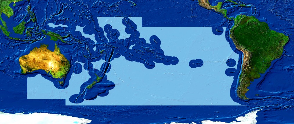 El mapa muestra áreas bajo la Convención de la Organización Regional de Ordenación Pesquera del Pacífico Sur (SPRFMO).