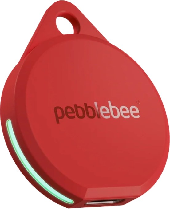 Imagen de Pebble tracker, redondo con notas originales, rojo, con logo en el medio