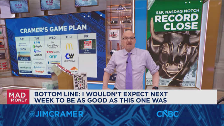 No espero que la próxima semana sea tan buena como ésta, dijo Jim Cramer.